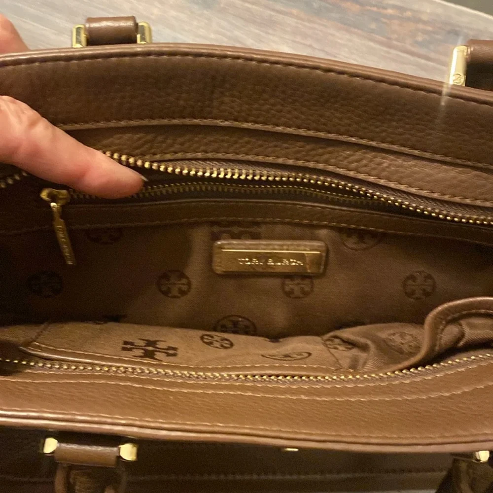 Tory Burch Brown Leather Satchel with Gold Hardware